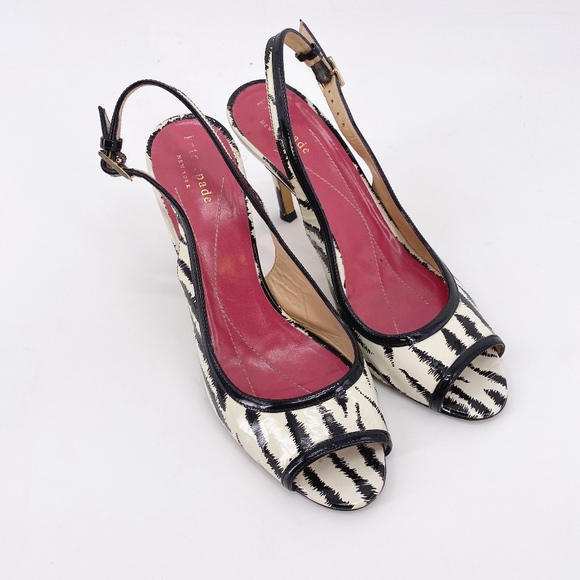kate spade Shoes - Kate Spade Zebra Stripe Open Toe Slingback Heels